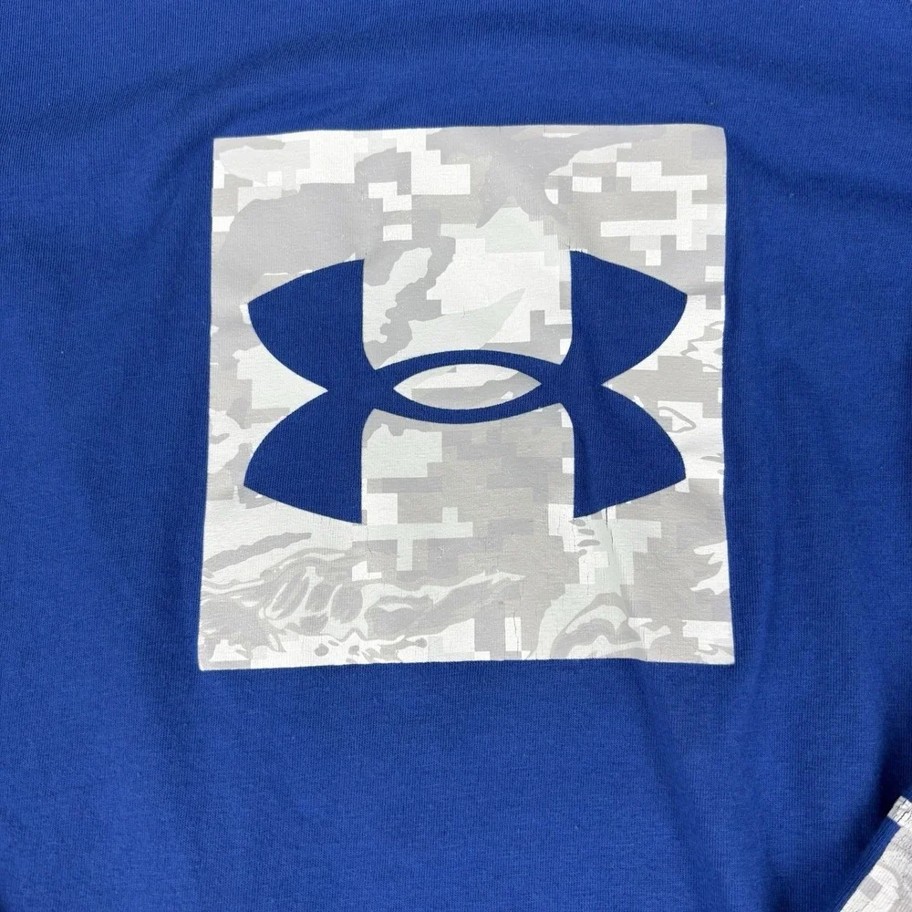 Under Armour Shirt Mens Xl Blue Long Sleeve Athletic Camo Logo Loose Fit Tee